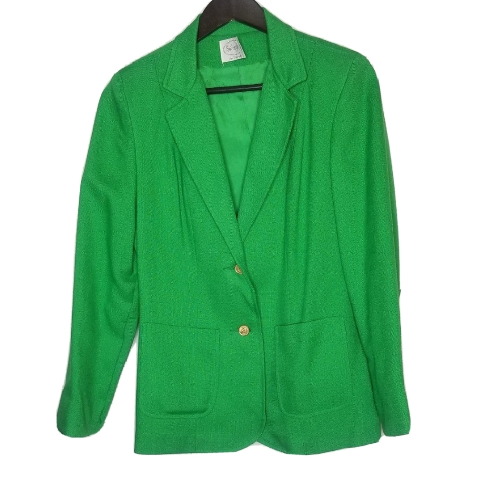 Women's Green Tailored Blazer Jacket with Gold Buttons